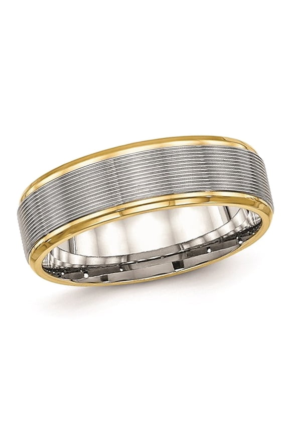 Gem & Harmony Grooved Stainless Steel 6mm Wedding Band Ring with Yellow Plating for Men