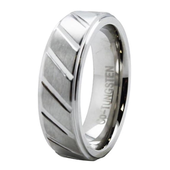 Grooved Superior Cobalt Ring with Step Down Edge - Size 11