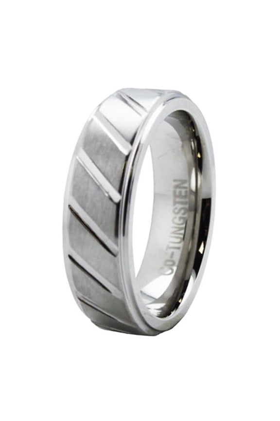 Grooved Superior Cobalt Ring with Step Down Edge - Size 11