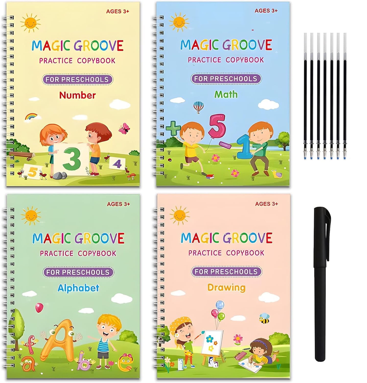 Grooved Writing Books for Kids,Practice Copybooks,Reusable Writing