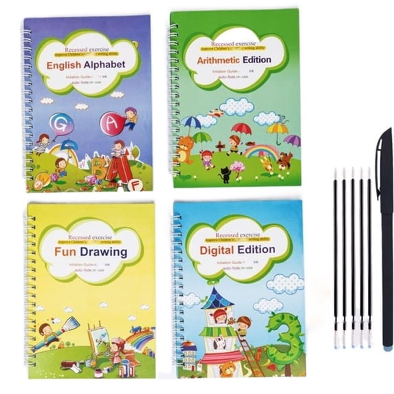 Grooved Writing Paper Grooved Writing Books for Kids Reusable Magic Practice Workbook 4 Pack ...