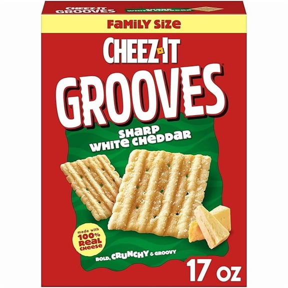 Grooves Crunchy Cheese Crackers, Snack Crackers, Lunch Snacks, Family Size, Sharp White Cheddar, 17oz Box (1 Box)
