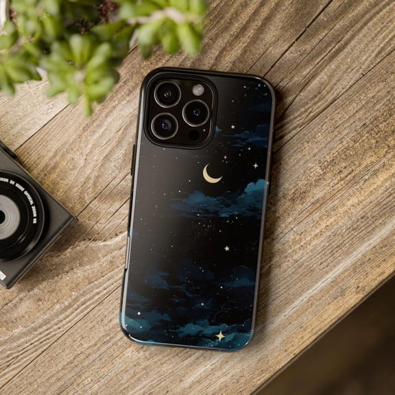 Groovie Commerce Blue Night Moon Phone Case – Tough & Glossy Protection | iPhone 16-11 Pro Max