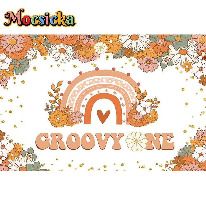 Groovy 1st Birthday Girl Custom Backdrop Boho Daisy Peace Love Party 