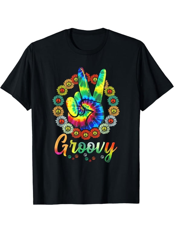 Groovy 70's Tie Dye Vintage 70s Retro 70's Hippie Costume T-ShirtMen and women, Black T-shirt, size: Extra large