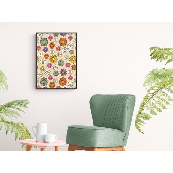Groovy 70s Flowers Retro Wall Art Trendy Decor, Unframed Canvas Size 12x18