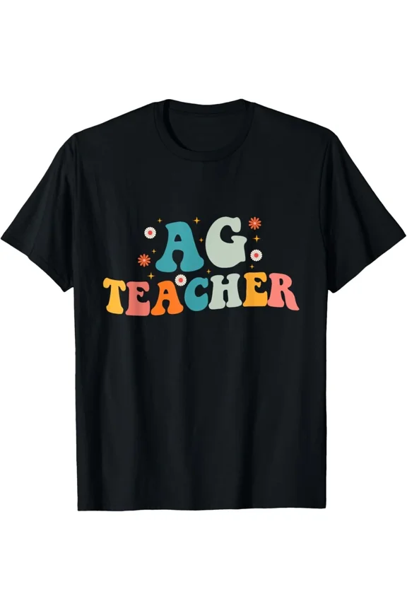 Groovy AG Teacher Retro Style Floral Star School Agriculture Theme Unisex T-Shirt, S-5XL