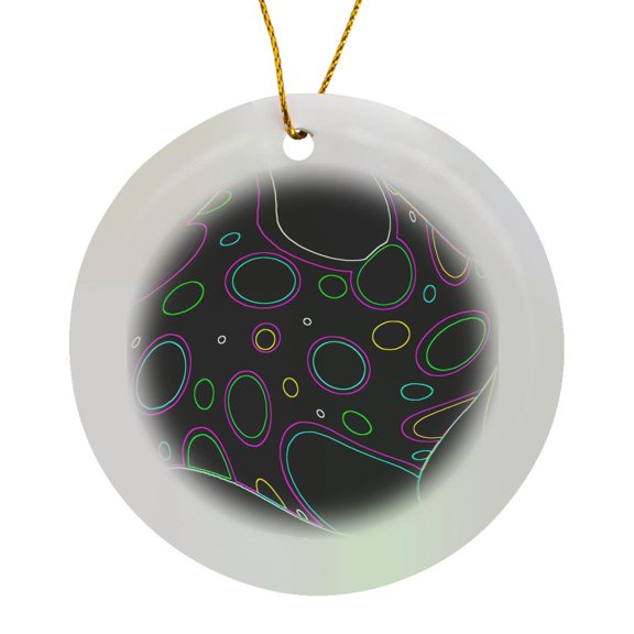 3drose, Groovy and Colorful Rings in Bright Colors with Black Background, Circle Porcelain Ornament