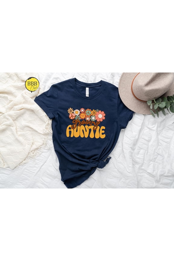 Groovy Auntie T-Shirt: Retro Floral Aunt Tee, Hippie Tshirt All Size S-5XL