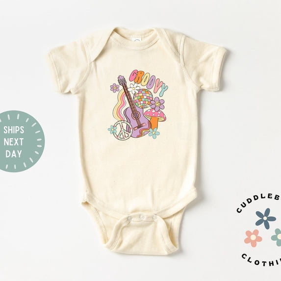 Groovy Baby Bodysuit , Retro Groovy Guitar Disco Ball Boho Baby Bodysuit, Baby Gift, New Baby Girl