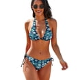 thumbnail image 1 of Groovy Baby Indigo And Aqua Women's Bikini V Neck Swimsuit Set 2 Piece Over Size Bathing Suit Side Triangle Bathing Suit, 1 of 9