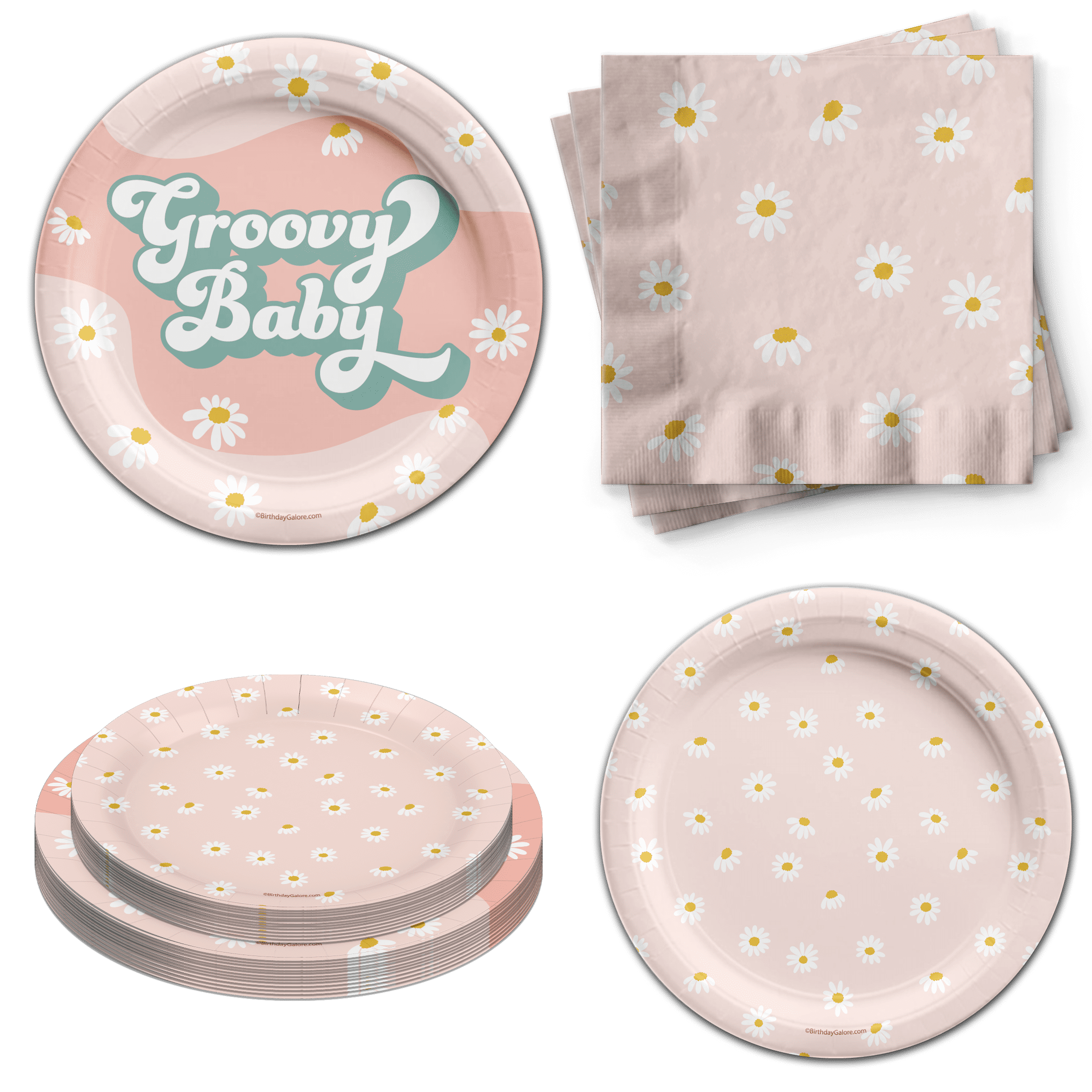 Groovy Baby Shower Party Tableware Set Includes Plates Napkins | Kit for 24