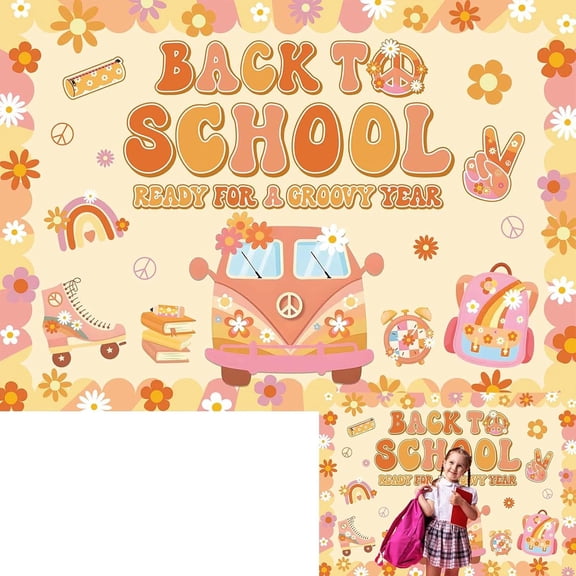 Groovy Back to School Backdrop Boho First Day of School Background Ready for a Groovy Year Classroom Decorations Banner Photo Booth Props