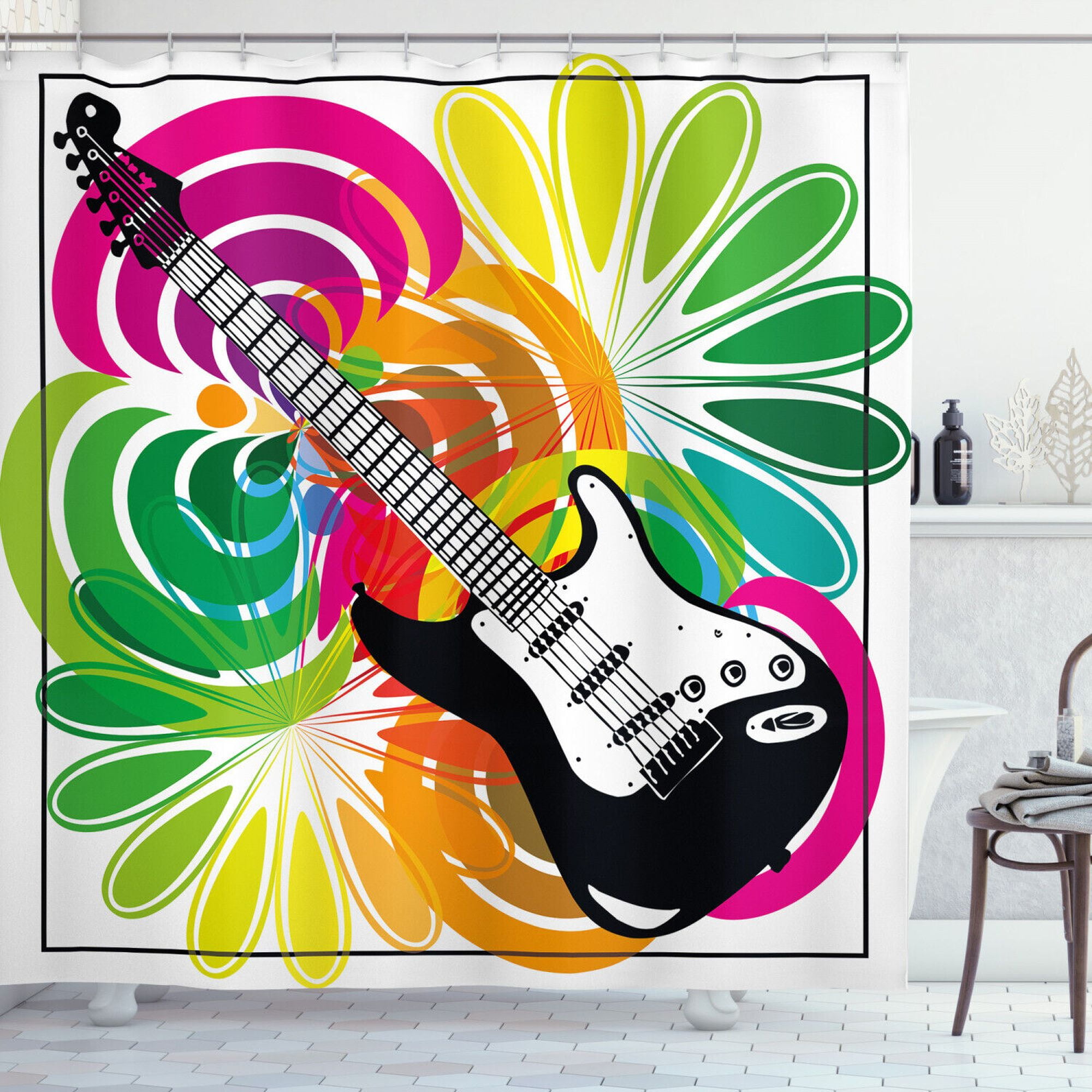 Groovy Bathroom Vibes Flowers and Guitars Popstar Shower Curtain