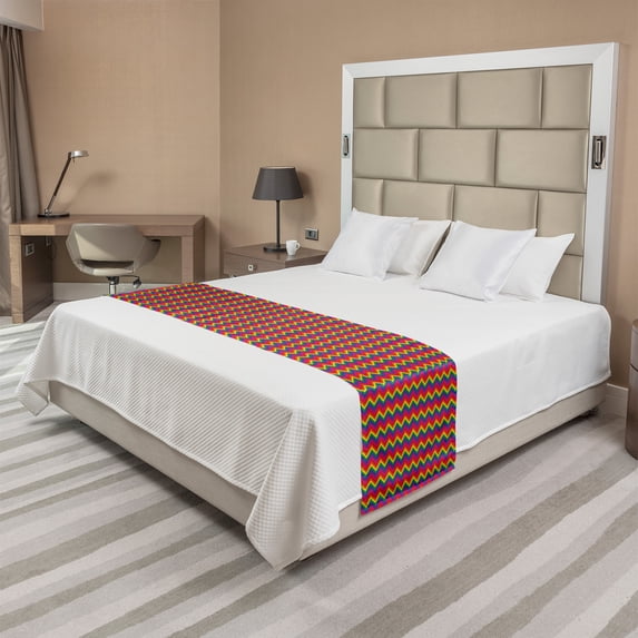 Groovy Bed Runner, Rainbow Zig Zag Vertical Chevron Pattern Geometric Striped Repeat Vibrant Colors, Decorative Accent Bedding Scarf for Hotels Homes and Guestrooms, Queen, Multicolor, by Ambesonne