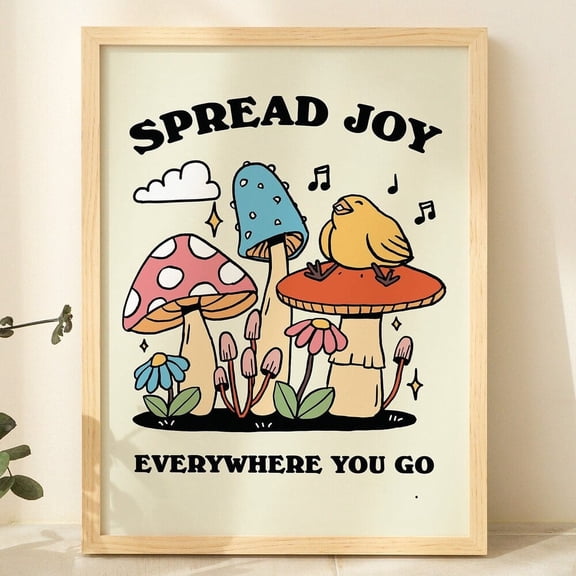 Groovy Bird 70S Print Cute Cottagecore Poster Retro Mushroom Trendy Art Colorful Retro Prints Poster