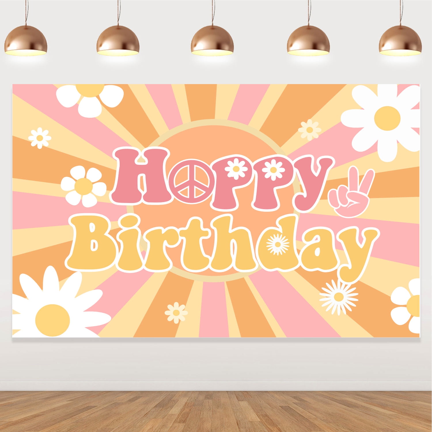 Groovy Birthday Backdrop Banner Retro Hippie Boho Girl Birthday Party Decorations Party Supplies Daisy Flower Birthday Photography Background for Baby Shower Photo Prop Wall Decor