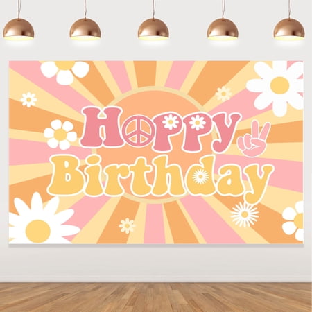 Groovy Birthday Backdrop Banner Retro Hippie Boho Girl Birthday Party Decorations Party Supplies Daisy Flower Birthday Photography Background for Baby Shower Photo Prop Wall Decor