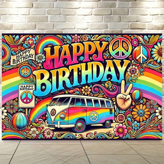 Groovy Birthday Backdrop Retro Hippie Girls Birthday Party Decorations Banner Boho Rainbow Daisy Flower Photography Background for Birthday Party Cake Table Decor