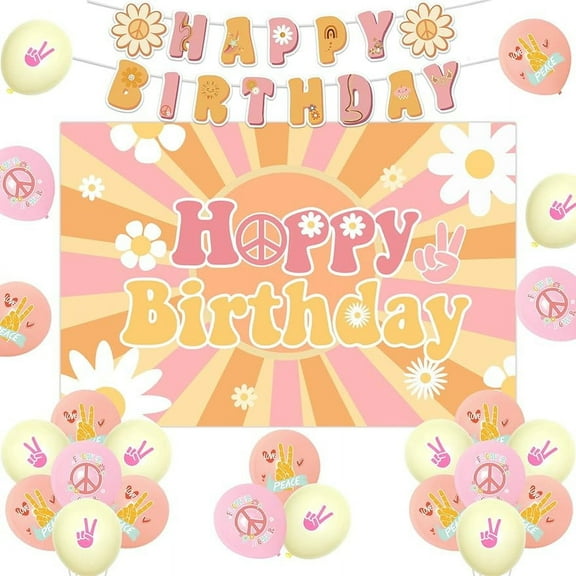 Groovy Birthday Decorations for Girls, Hippy Boho Happy Birthday Backdrop Banner Daisy Birthday Garland Flower Power Balloons for Retro Hippie 1960s 1970s One Two Groovy Party Supplies