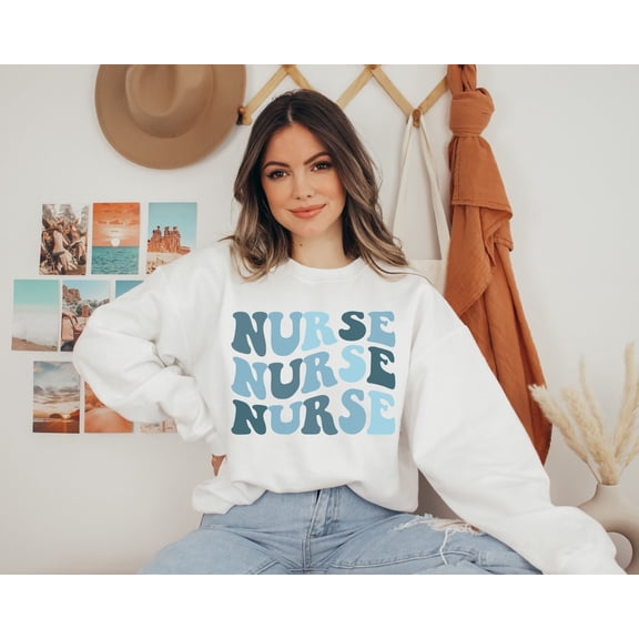 Groovy Blue Nurse Sweatshirt, Nurse Sweatshirt, Retro Nurse Shirts, Graduation Gift, Nursing School, Nurses Week Appreciation, RN Shirts Tshirt All Size S-5XL