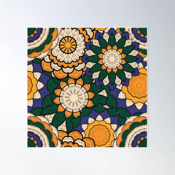 Groovy Boho Mandala Batik Pattern Poster Wall Art, Modern Wall Decor For Living Room Bedroom, 24x24 UNFRAMED