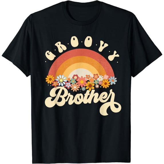 Groovy Brother Retro Rainbow Colorful Flowers Design T-Shirt