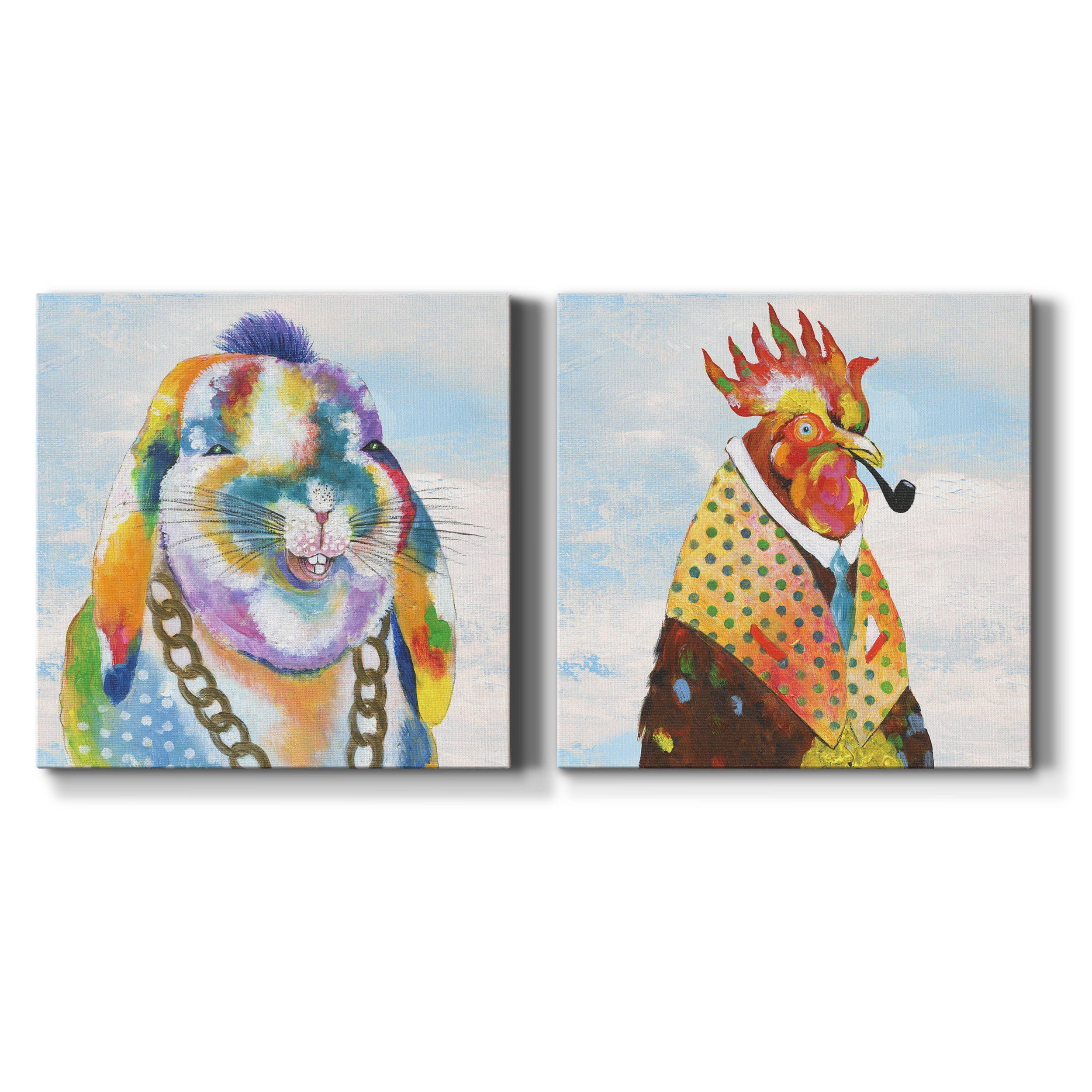 Groovy Bunny & Sky - Premium Gallery Wrapped Canvas - Ready to Hang Set of 2 - 10 x 10 Each