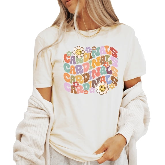 Groovy Cardinals School Spirit Shirt for Game Day Apparel for Adults and Kids Natural Shirt Adult Large