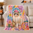 thumbnail image 1 of Groovy Cat With Blue Eyes In Psychedelic Retro Scene Cheerful Whimsical Art For Cat Lovers Housewarming Gift Soft Flannel Blanket Home Decor Bedroom Living Room, 1 of 9