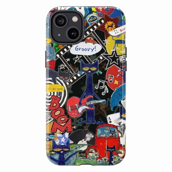 Groovy Cat Collage Phone Case, Funky Music and Comic Art iPhone Cover, Colorful Artistic Protective Case for iPhone 16 15 14 13 12 11 Plus Pro Max Mini