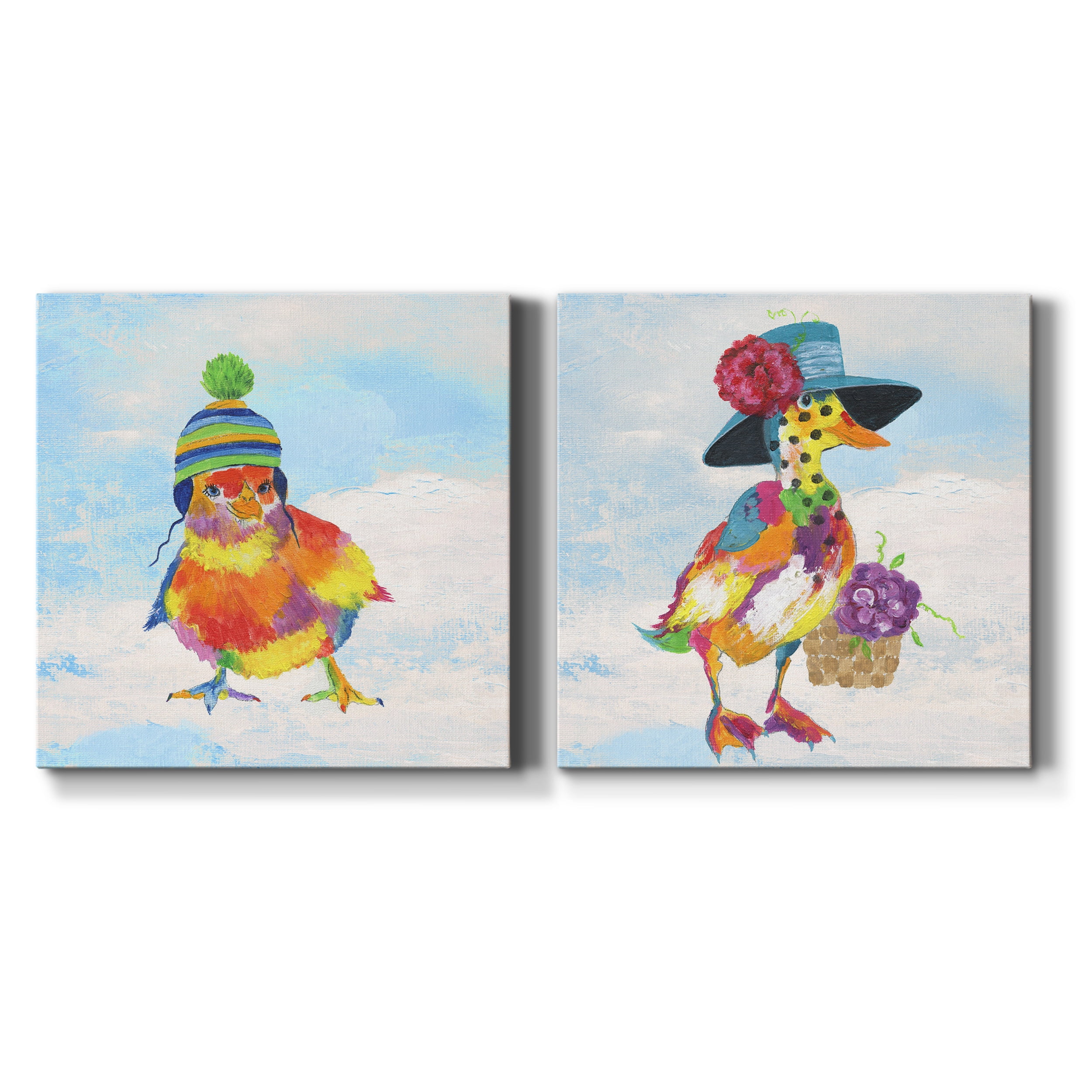 Groovy Chick & Sky - Premium Gallery Wrapped Canvas - Ready to Hang Set of 2 - 24 x 24 Each