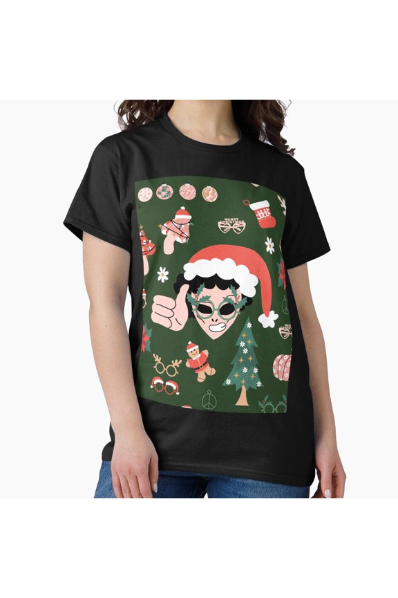 Groovy Christmas disco holiday alien retro funky festive artwork Unisex T-Shirt, up to size 5XL