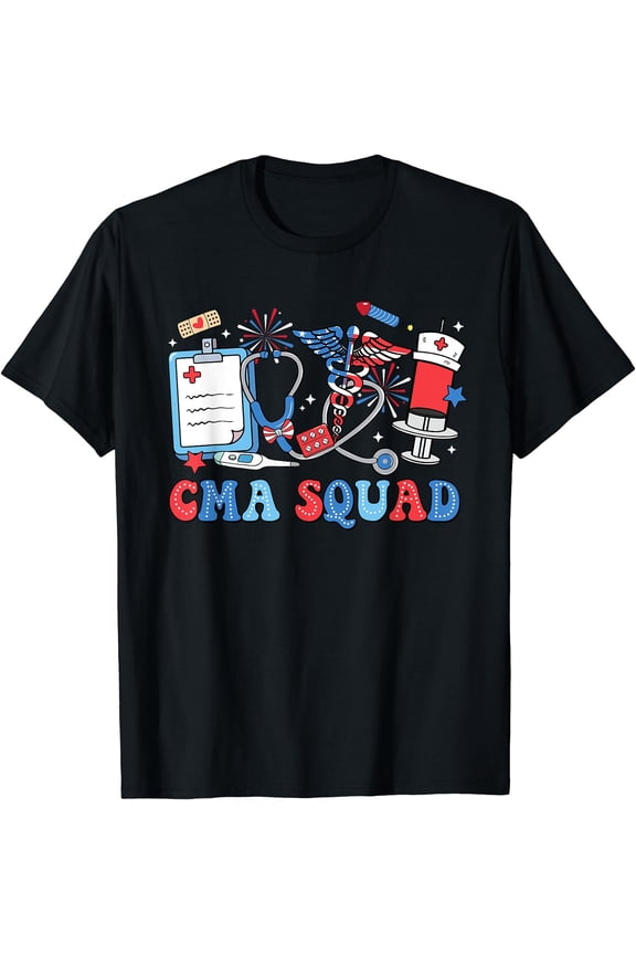 Groovy Cma Squad Usa Flag Fireworks 4Th Of July T-Shirt