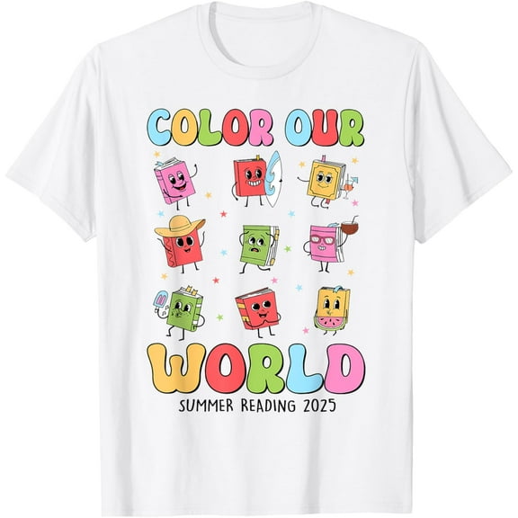 Groovy Color Our World Summer Reading 2025 For Teacher Kids T-Shirt Tops Tee