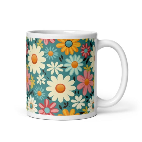 Groovy Colorful Pastel Floral Daisy Coffee Mug.