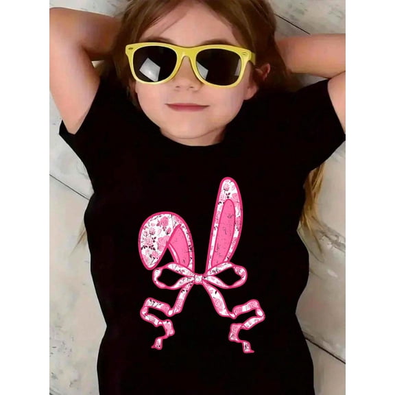 Groovy Cute Bow With Bunny Ears Happy Easter Day Girls Kids T-Shirt Graphic T-shirts for boys and girls