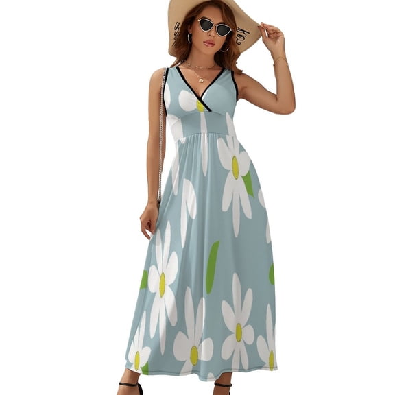Groovy Daisy Flower Dress Summer Street Style Bohemia Long Dresses Female Sleeveless Printed Maxi Dress