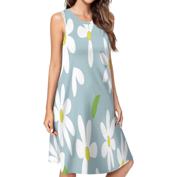Groovy Daisy Flower Spring Summer Dresses for Women Fashion T-shirt Dress Casual Sleeveless Loose Sundress with Pockets