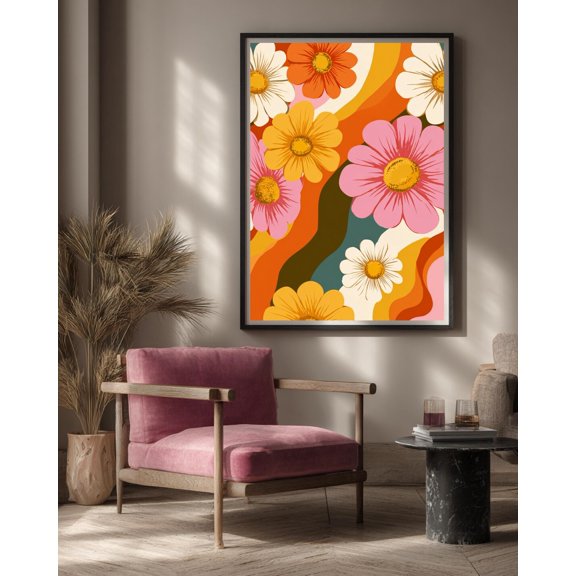Groovy Daisy Flower Wall Art, Unframed Paper Poster 8x10in