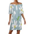 thumbnail image 1 of Groovy Daisy Flower Women's Off The Shoulder Ruffles Summer Wedding Guest Loose Casual Party Beach Dress, 1 of 9