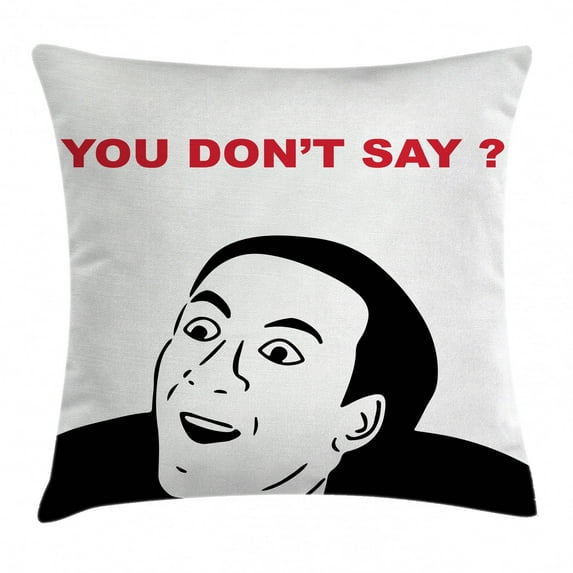 Groovy Decor Throw Pillow Cushion Cover, Guy Meme Face Laughing Gestures Human Expression Humor Modern Illustration, Decorative Square Accent Pillow Case, 16 X 16 Inches, Black White, by Ambesonne