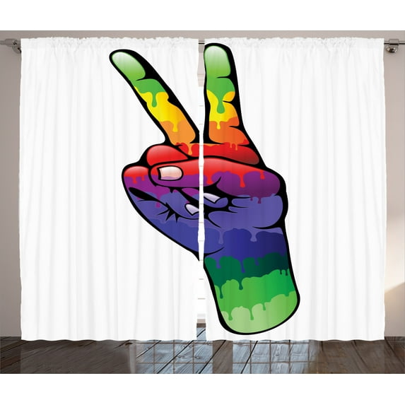 Ambesonne Colorful Curtains 2 Panel Set, Love in Rainbow Colors, 108" x 84", Multicolor