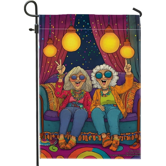 Groovy Design Summer Party Garden Flag 12 x 18 Inch Double Sided Burlap Outdoor Decor