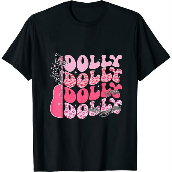 Groovy Dolly First Name Guitar Pink Cowgirl Western Womens T-Shirt