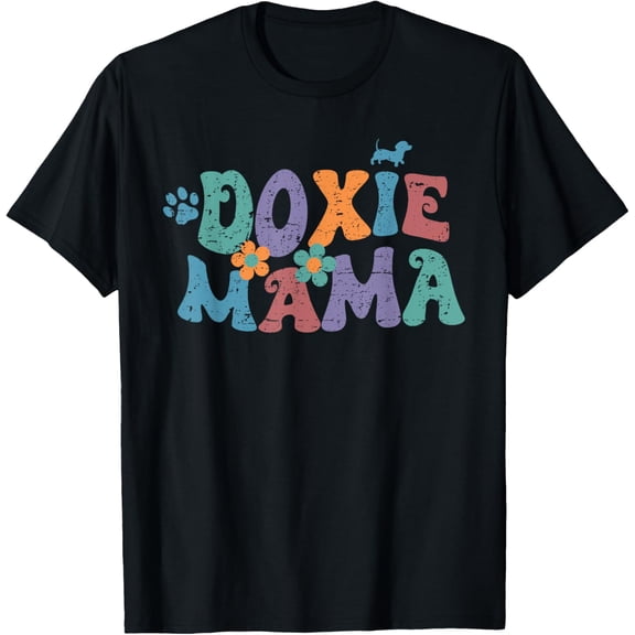 Groovy Doxie Mama Colorful Dog Gift Dachshund Lover Dogs Mom T-ShirtMen and women, White Black T-shirt, size: Extra large S-856XL