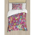 thumbnail image 1 of Groovy Duvet Cover Set, Psychedelic Complex Funky Pastel Patterns with Stars Back to 60s Style Retro, Decorative 2 Piece Bedding Set with 1 Pillow Shams, Twin Size, Multicolor, by Ambesonne, 1 of 3