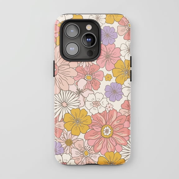 Groovy Floral Print For All iPhone Series Protective Phone Case Retro Vintage Pastel Multicolor