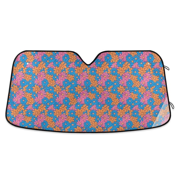 Groovy Retro Daisy Flower Car Windshield Sun Shade Foldable Car Front Window Visor Heat and UV Protection 53x23.5