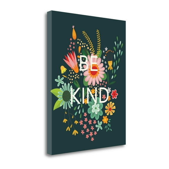 Groovy Florals I Be Kind By Lamai Mccartan, 21" x 27" Fine Art Giclee Print on Gallery Wrap Canvas, Ready to Hang
